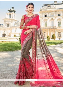 Patch Border Work Grey And Pink Shaded Saree