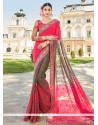 Patch Border Work Grey And Pink Shaded Saree