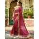 Hot Pink And Wine Embroidered Work Fancy Fabric Shaded Saree