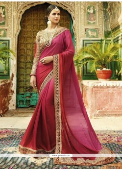 Hot Pink And Wine Embroidered Work Fancy Fabric Shaded Saree