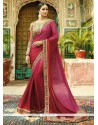 Hot Pink And Wine Embroidered Work Fancy Fabric Shaded Saree