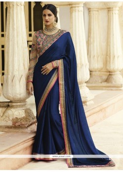 Jacquard Navy Blue Embroidered Work Classic Designer Saree