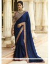 Jacquard Navy Blue Embroidered Work Classic Designer Saree