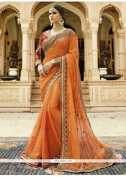 Art Silk Orange Designer Saree