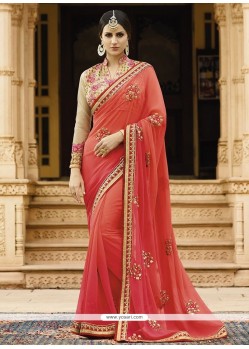 Orange And Red Shaded Saree