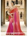 Faux Georgette Hot Pink And Peach Shaded Saree