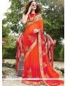 Embroidered Work Orange Designer Saree