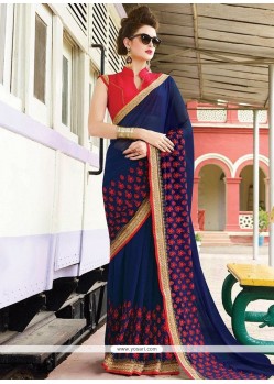 Georgette Aqua Blue Designer Saree