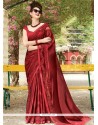 Net Maroon Embroidered Work Designer Saree