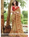 Georgette Beige Embroidered Work Designer Saree