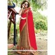 Net Brown And Red Designer Saree