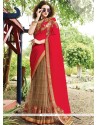 Net Brown And Red Designer Saree