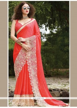 Peach Embroidered Work Designer Saree