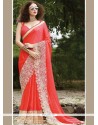 Peach Embroidered Work Designer Saree