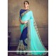 Blue And Navy Blue Patch Border Work Faux Chiffon Designer Half N Half Saree