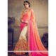 Faux Georgette Cream, Orange And Pink Half N Half Saree