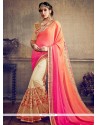 Faux Georgette Cream, Orange And Pink Half N Half Saree