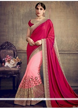 Pink And Rani Half N Half Saree