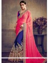 Faux Chiffon Hot Pink And Navy Blue Half N Half Saree