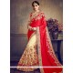 Cream And Red Embroidered Work Designer Half N Half Saree