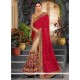 Jacquard Beige And Red Designer Half N Half Saree