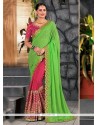 Green And Hot Pink Half N Half Saree