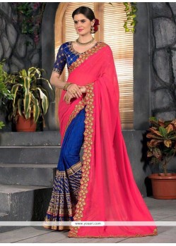 Hot Pink And Navy Blue Designer Half N Half Saree