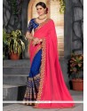 Hot Pink And Navy Blue Designer Half N Half Saree