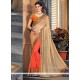 Embroidered Work Beige And Orange Designer Half N Half Saree