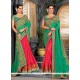 Faux Chiffon Green And Rose Pink Embroidered Work Half N Half Saree