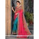 Blue And Hot Pink Faux Chiffon Half N Half Designer Saree