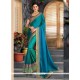 Embroidered Art Silk Designer Half N Half Saree In Sea Green And Teal