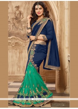 Art Silk Blue And Green Designer Saree