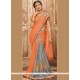 Zari Work Grey And Orange Designer Saree