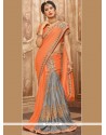 Zari Work Grey And Orange Designer Saree