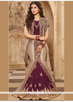 Patch Border Work Beige And Purple Georgette Designer Saree