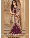 Patch Border Work Beige And Purple Georgette Designer Saree