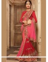 Pink And Red Patch Border Work Georgette Designer Saree