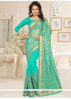 Lace Work Blue Lycra Classic Designer Saree