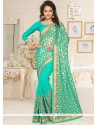 Lace Work Blue Lycra Classic Designer Saree