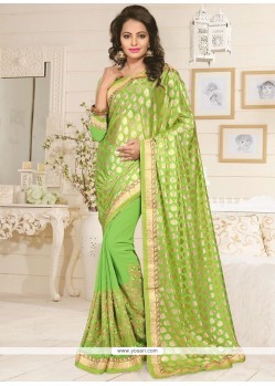 Faux Georgette Green Lace Work Designer Saree