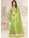 Faux Georgette Green Lace Work Designer Saree