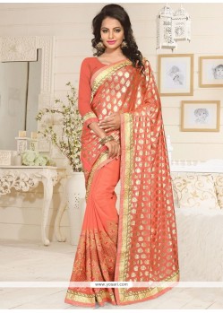 Orange Embroidered Work Lycra Classic Saree