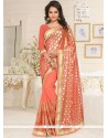 Orange Embroidered Work Lycra Classic Saree