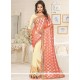 Lycra Peach And White Half N Half Saree