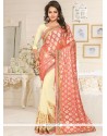 Lycra Peach And White Half N Half Saree