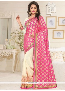 Pink And White Designer Half N Half Saree