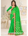 Faux Georgette Green Lace Work Classic Saree