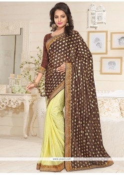 Lycra Brown And Cream Half N Half Saree