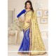 Blue And Cream Lace Work Lycra Designer Half N Half Saree